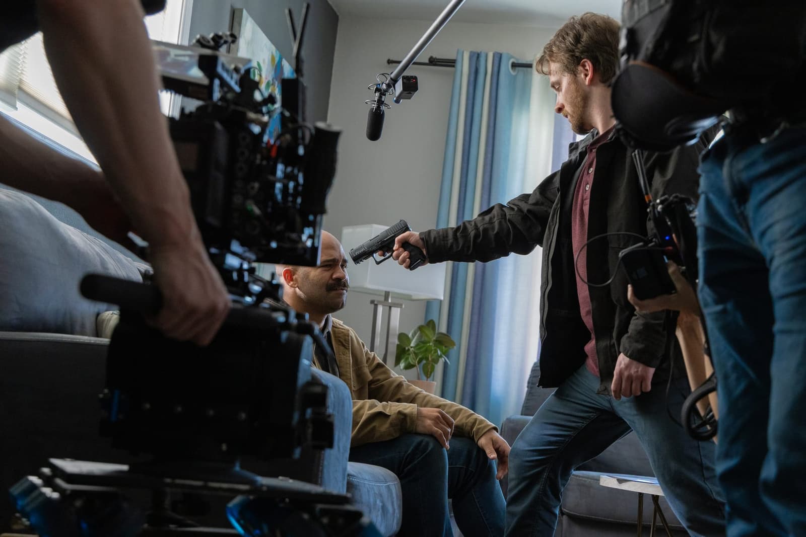 Clean Slate crew filming the living room confrontation at gunpoint