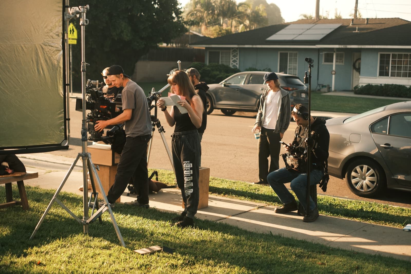 Crew preparing an outdoor shot
